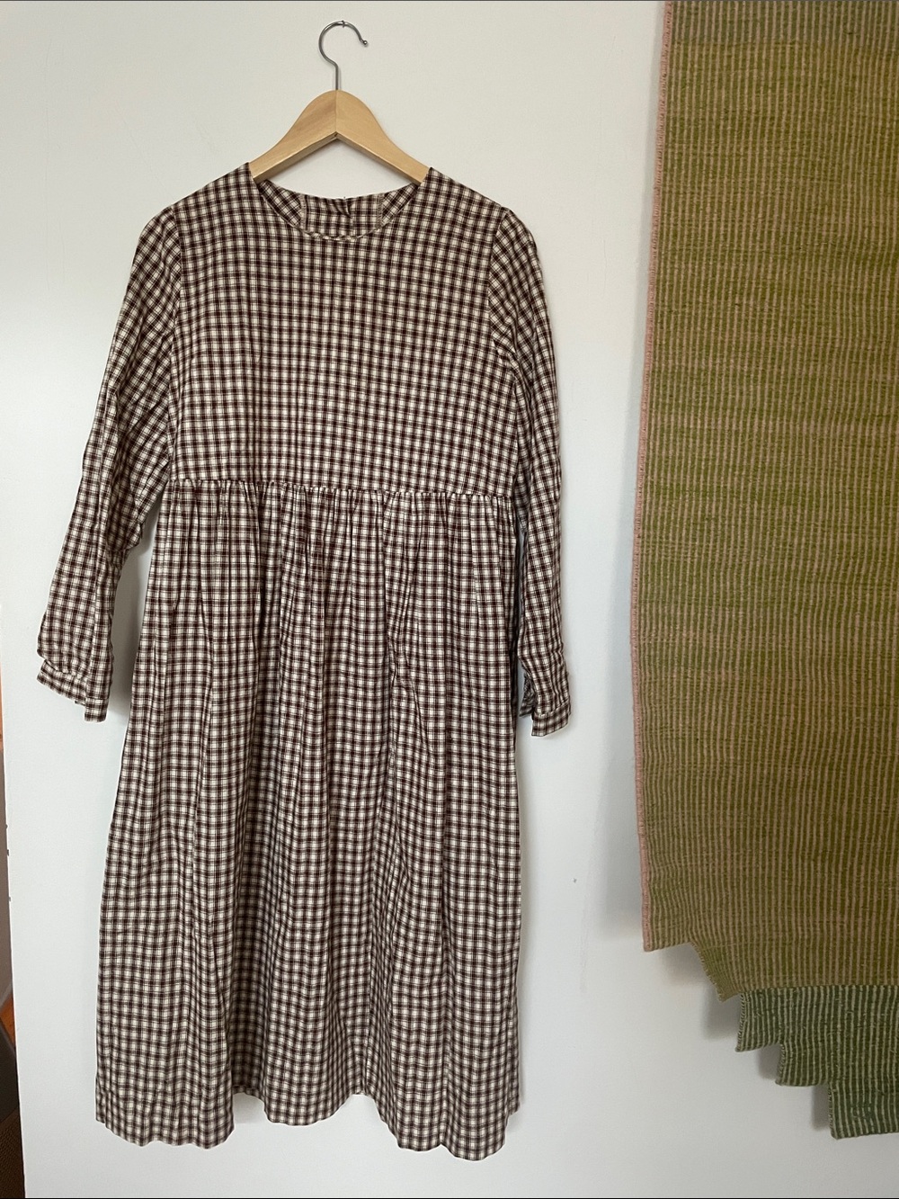 OLIVE CLOTHING Brown Gingham Maxi Dress with Gathered Waist